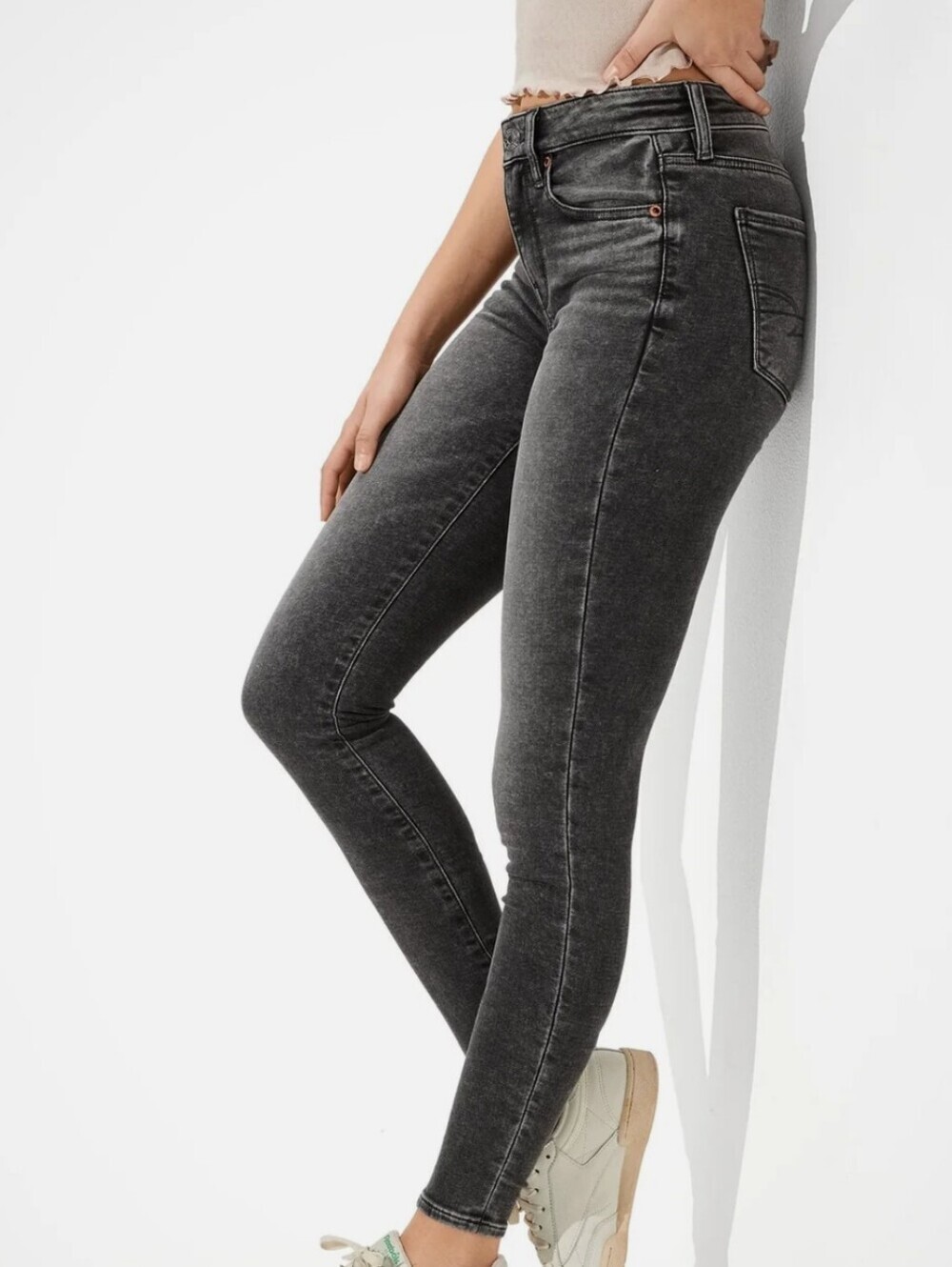 American Eagle Women Black Wash 90s Y2k Soft Knit Hi Rise Ankle Jeggings Size 0R